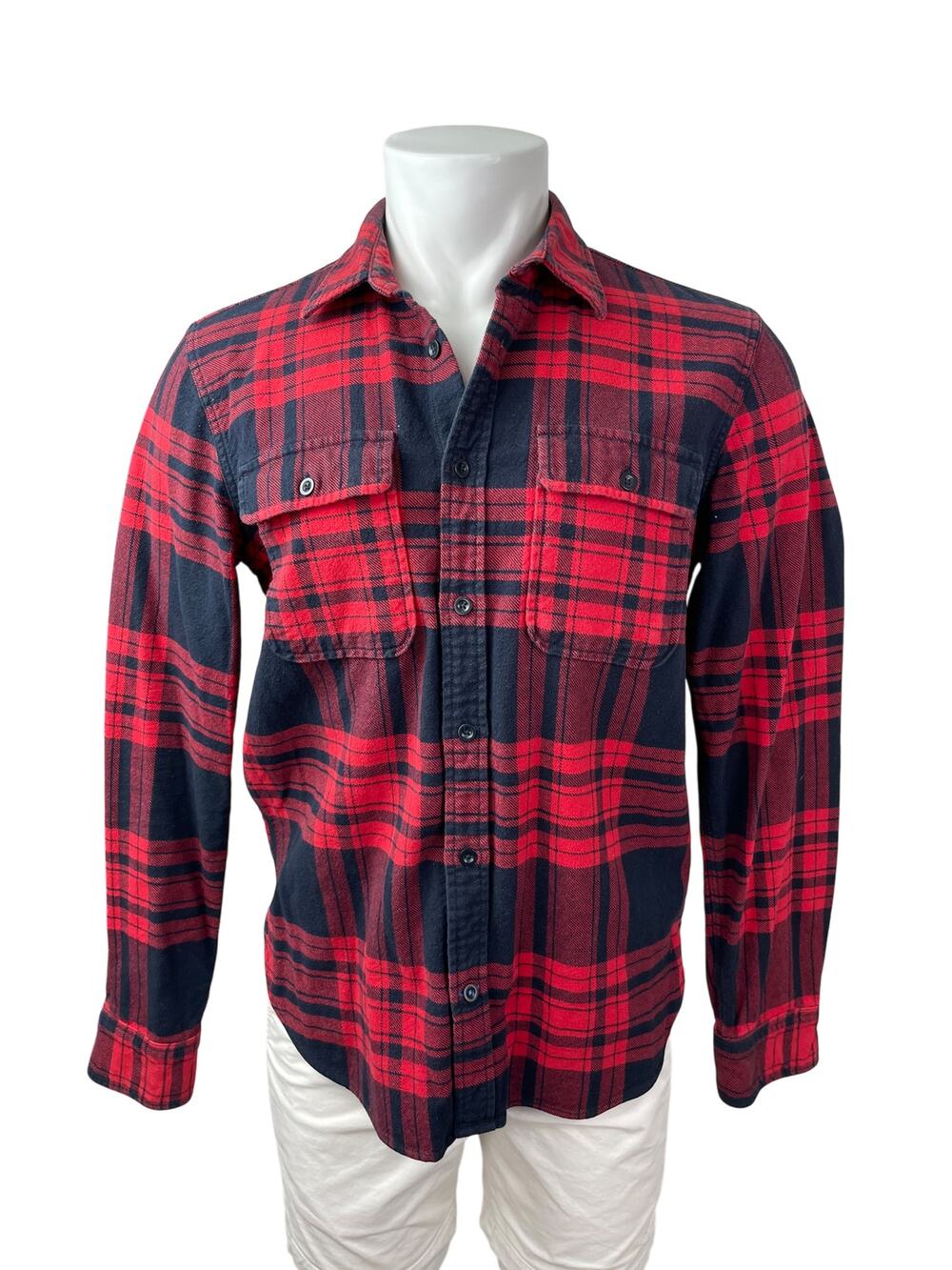 Gap Men's Red Plaid Flannel Long Sleeve Pocket Button Down Shirt Top Size M